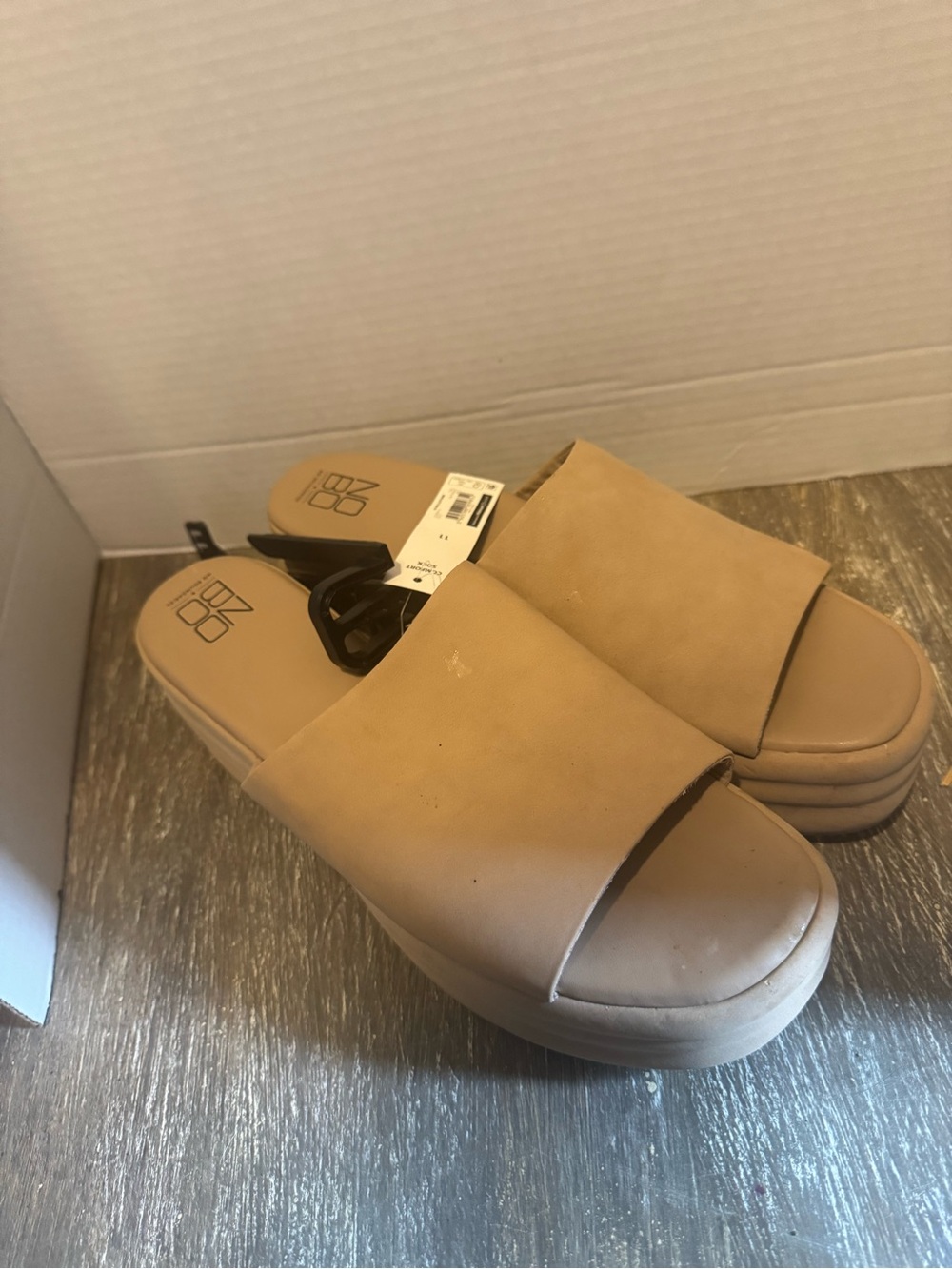 NOBO Tan Platform Slide Sandals